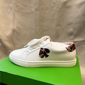 Kate Spade Fez Spotted Leopard Sneakers White 8.5 NWT